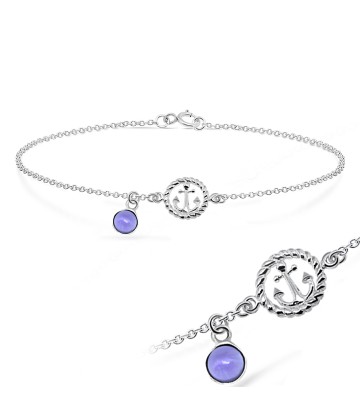 Round Anchor with Purple Semi-Precious Silver Anklet ANK-198